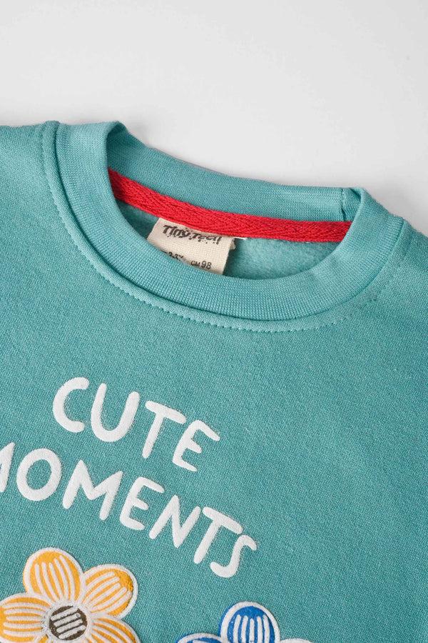 Elo Tiny Teen Kid's Cute Moments Printed Fleece Sweat Shirt Light Teal