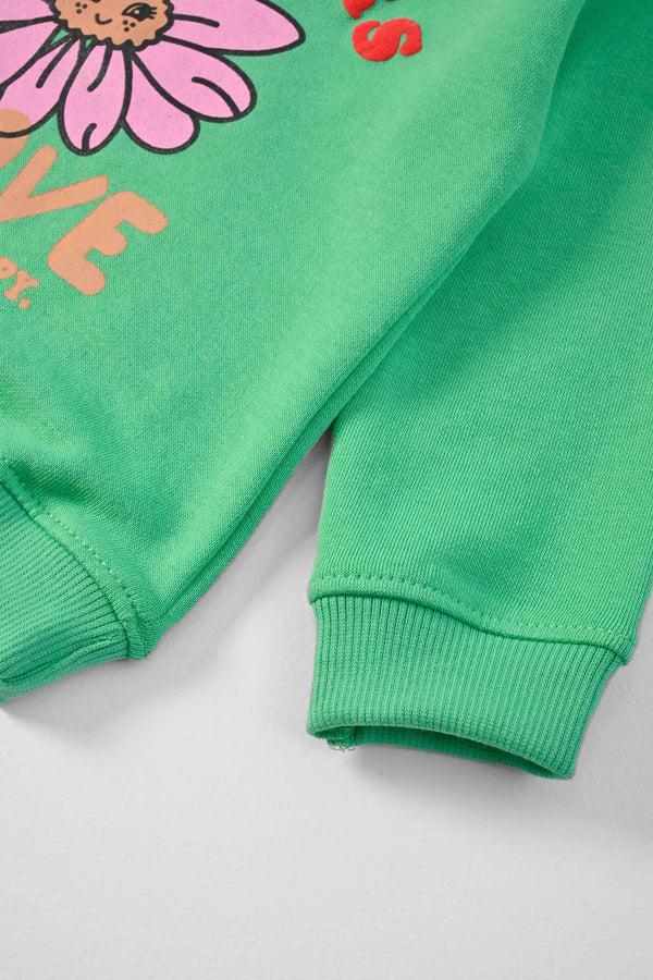 Elo Tiny Teen Kid's Flowers & Love Printed Fleece Sweat Shirt Green