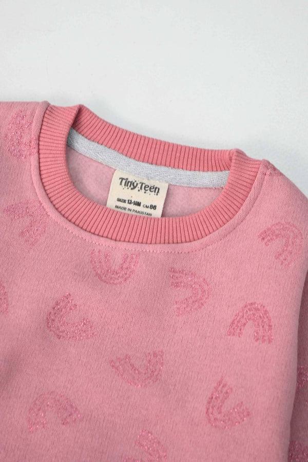 Elo Tiny Teen Kid's Glitter Rainbow Printed Fleece Sweat Shirt Pink