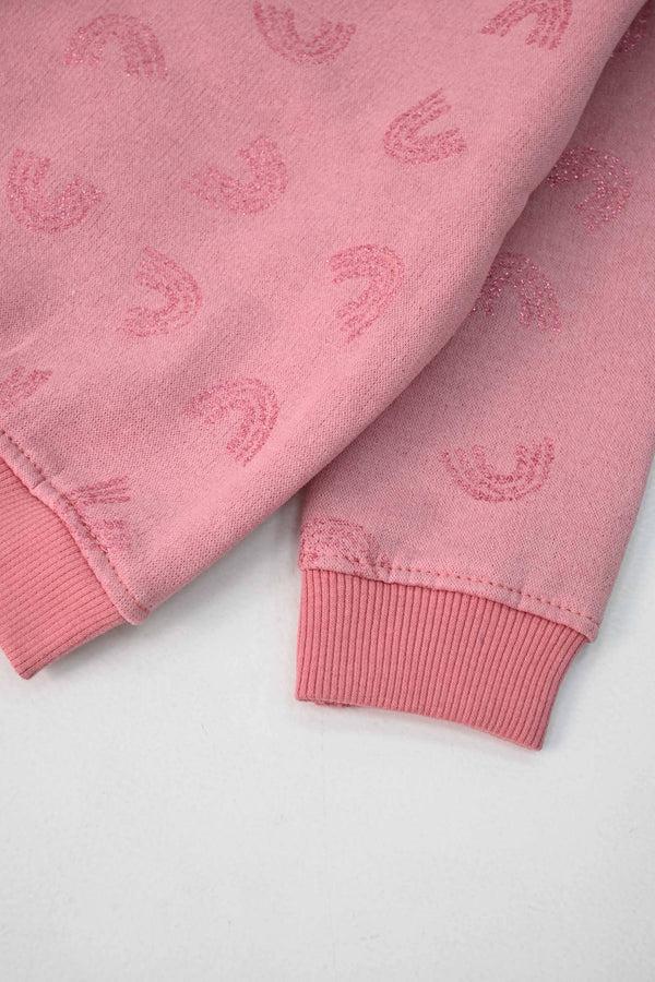 Elo Tiny Teen Kid's Glitter Rainbow Printed Fleece Sweat Shirt Pink
