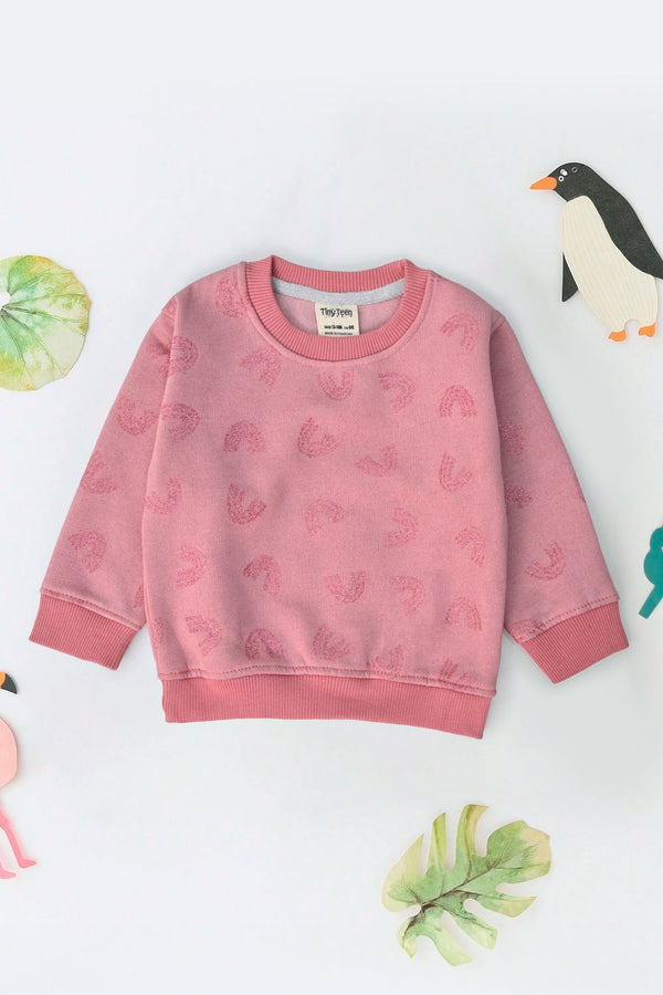 elo Tiny Teen Kid's Glitter Rainbow Printed Fleece Sweat Shirt Pink