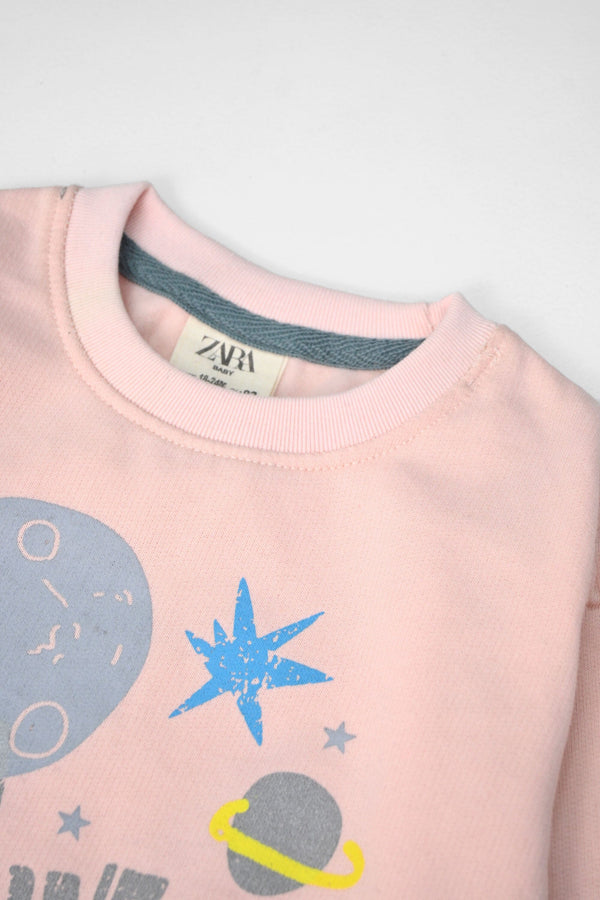 Elo Tiny Teen Kid's Lune Printed Fleece Sweat Shirt Pink