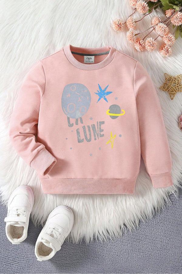 elo Tiny Teen Kid's Lune Printed Fleece Sweat Shirt Pink