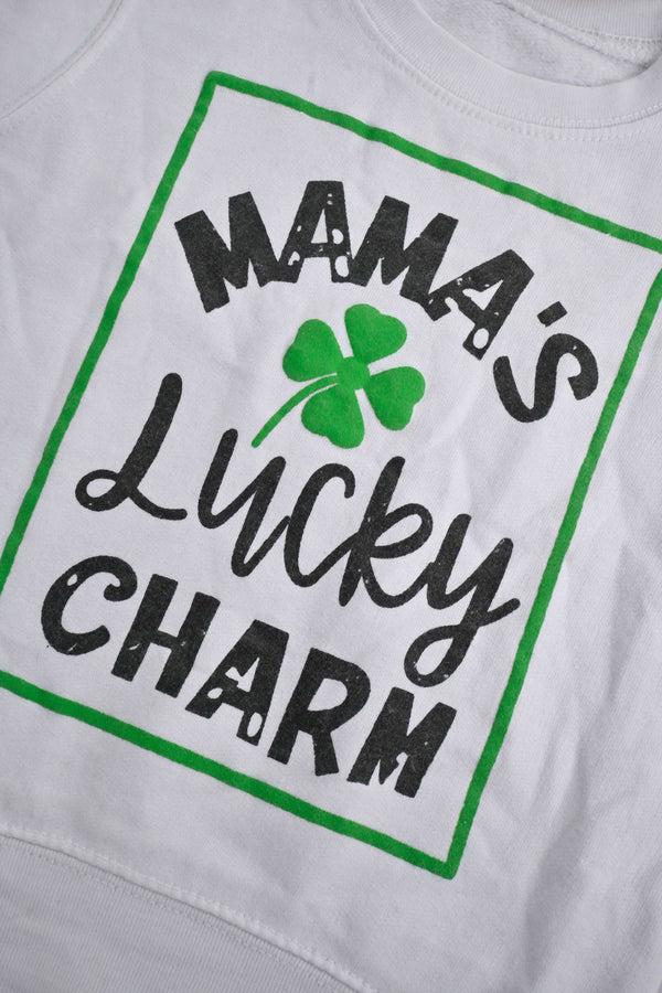 Elo Tiny Teen Kid's Mama's Lucky Charm Printed Fleece Sweat Shirt White