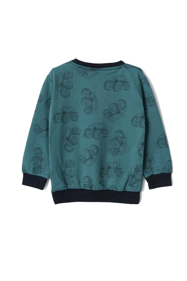 Elo Tiny Teen Kid's Monster Truck Printed Terry Sweat Shirt Teal