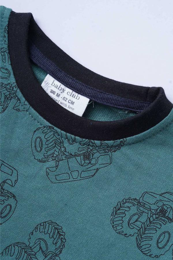 Elo Tiny Teen Kid's Monster Truck Printed Terry Sweat Shirt Teal