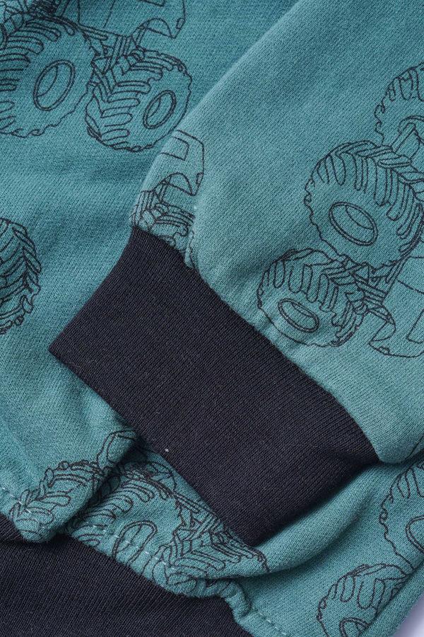 Elo Tiny Teen Kid's Monster Truck Printed Terry Sweat Shirt Teal