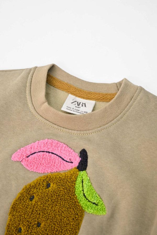 Elo Tiny Teen Kid's Pear Applique Fleece Sweat Shirt Brown