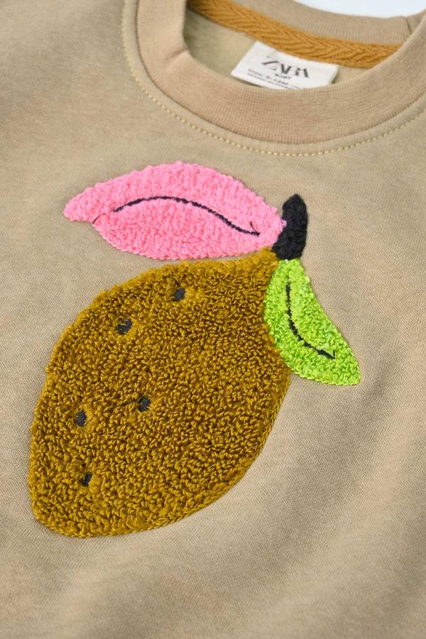Elo Tiny Teen Kid's Pear Applique Fleece Sweat Shirt Brown