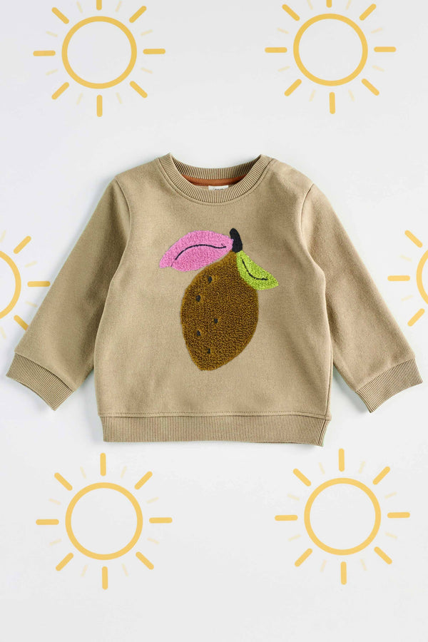 elo Tiny Teen Kid's Pear Applique Fleece Sweat Shirt Brown