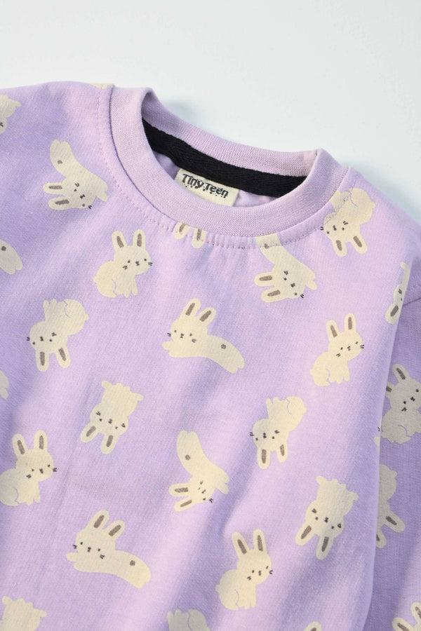 Elo Tiny Teen Kid's Rabbits Printed Fleece Sweat Shirt Lilac