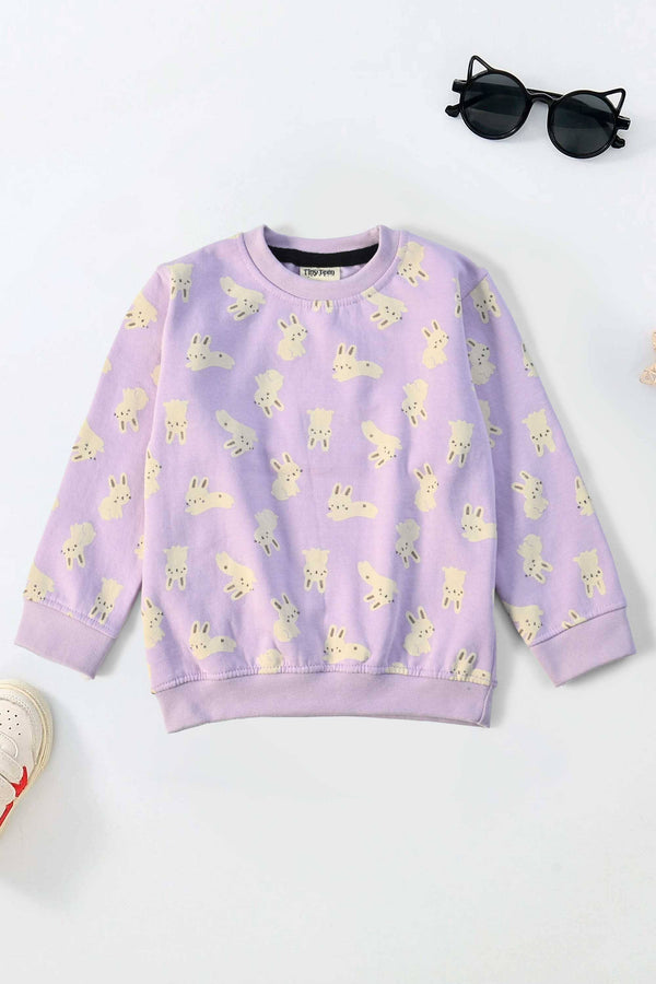 elo Tiny Teen Kid's Rabbits Printed Fleece Sweat Shirt Lilac
