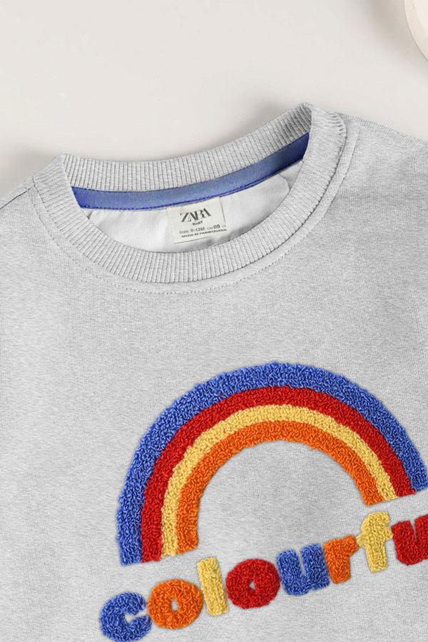 Elo Tiny Teen Kid's Rainbow Applique Fleece Sweat Shirt Heather Grey
