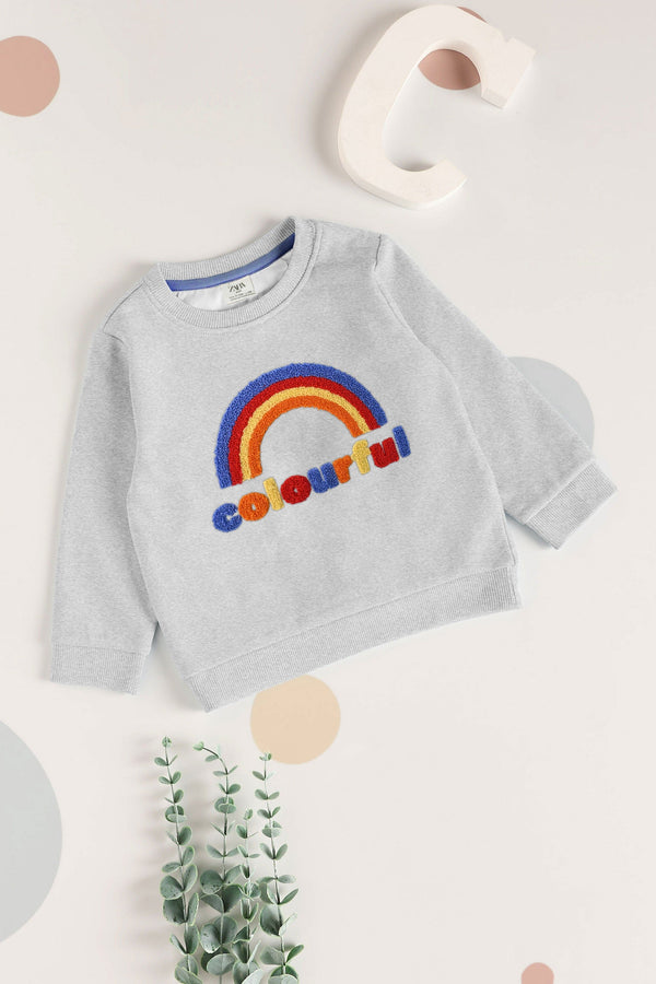 elo Tiny Teen Kid's Rainbow Applique Fleece Sweat Shirt Heather Grey