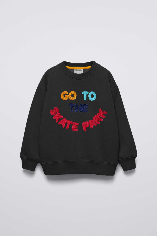 elo Tiny Teen Kid's Skate Park Applique Sweat Shirt Black