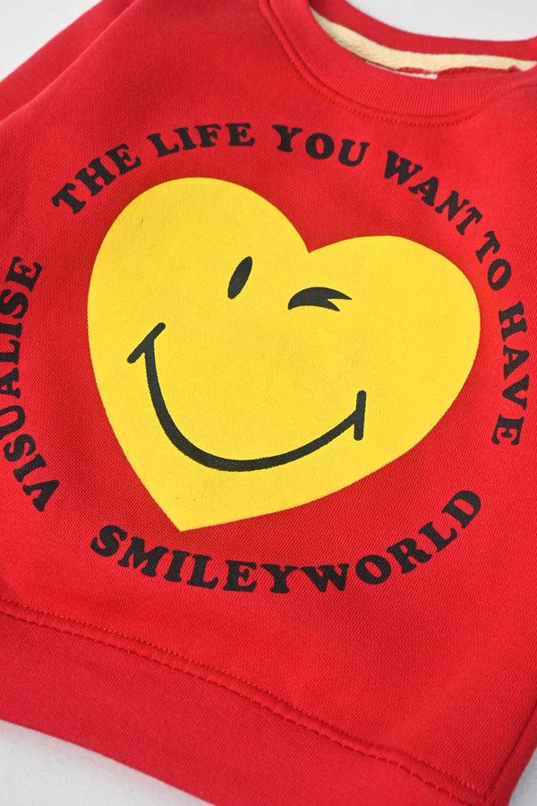 Elo Tiny Teen Kid's Smiling Heart Printed Fleece Sweat Shirt Red