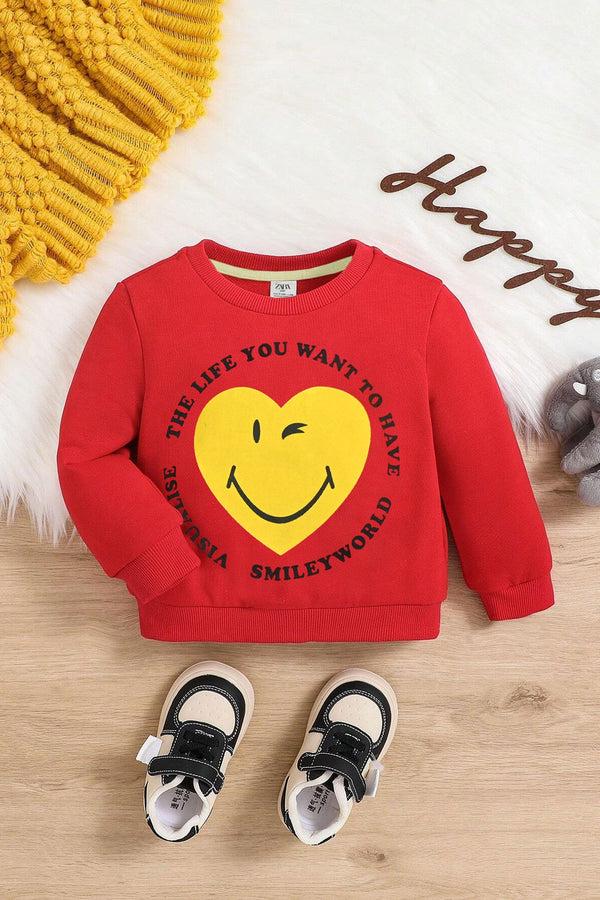 elo Tiny Teen Kid's Smiling Heart Printed Fleece Sweat Shirt Red