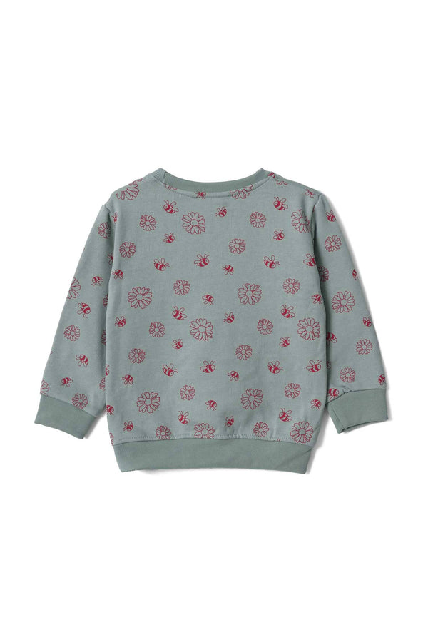 Elo Tiny Teen Kid's Sun Flower Printed Fleece Sweat Shirt Mint Green