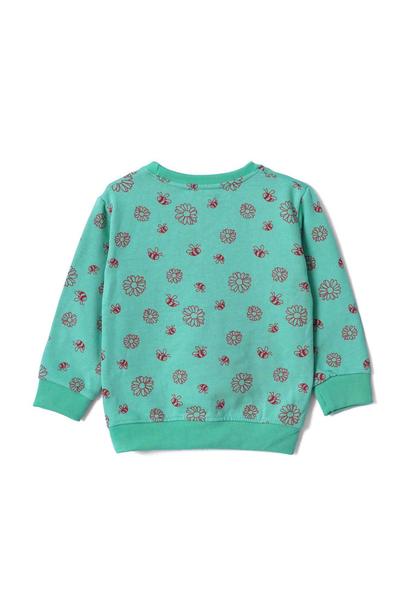 Elo Tiny Teen Kid's Sun Flower Printed Fleece Sweat Shirt Mint Green