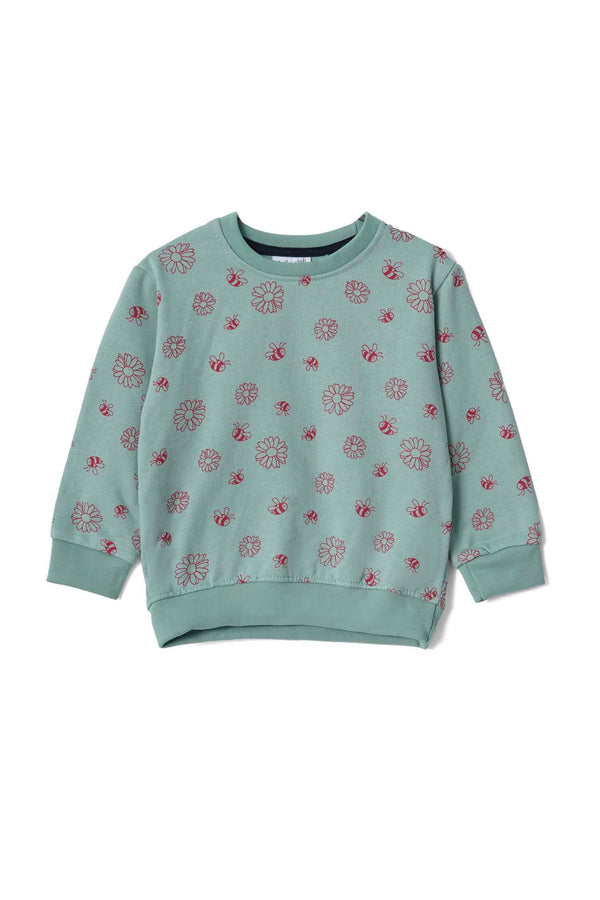 elo Tiny Teen Kid's Sun Flower Printed Fleece Sweat Shirt Mint Green