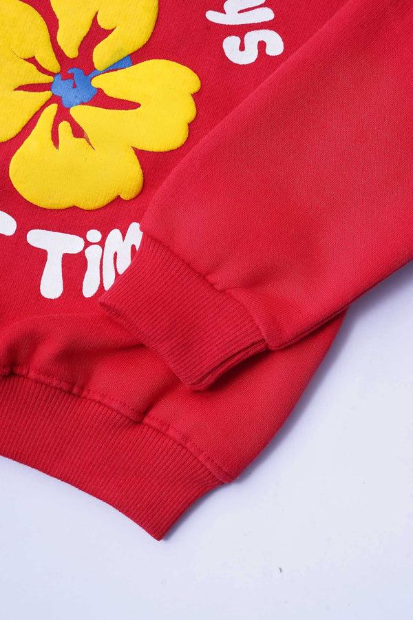 Elo Tiny Teen Kid's Sunny Days Printed Fleece Sweat Shirt Red