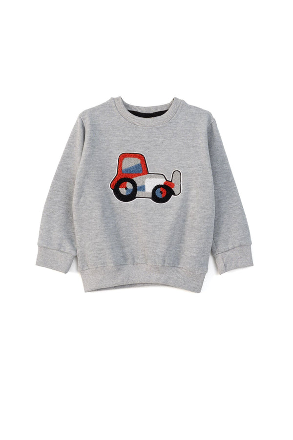 elo Tiny Teen Kid's Tractor Applique Fleece Sweat Shirt Heather Grey