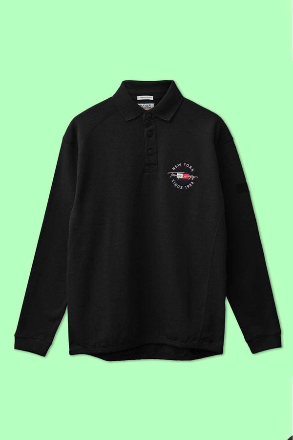 Elo Tommy Hilfiger Men's New York Embroidered Long Sleeve Fleece Polo Sweat Shirt Black
