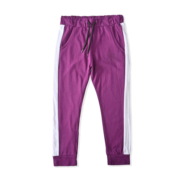 elo Top Shop Kid's Contrast Panel Design Classic Jogger Pants Purple & White