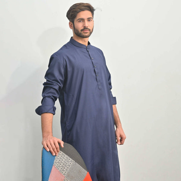 elo Tresor Men's Wash & Wear Stitched Shalwar Kameez Suit Navy