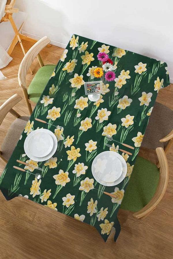elo Troyes Floral Printed Medium Dining Table Cover Bottle Green & Yellow