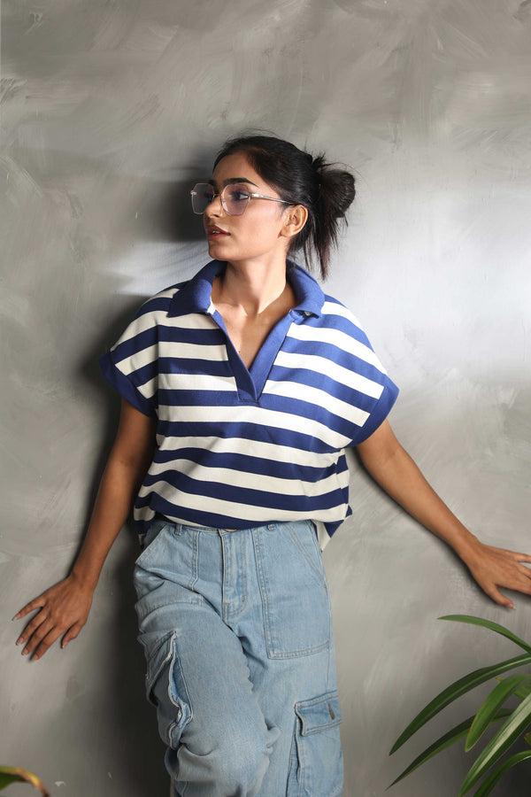 Elo TU Women's Sleeveless Terry Sweater White & Royal