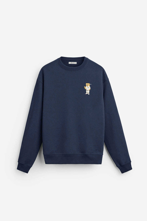 Elo Tuman Men's Bear Embroidered Fleece Sweat Shirt Navy