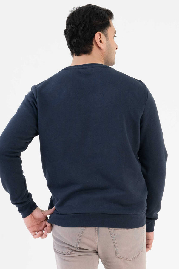 Elo Tuman Men's Bear Embroidered Fleece Sweat Shirt Navy