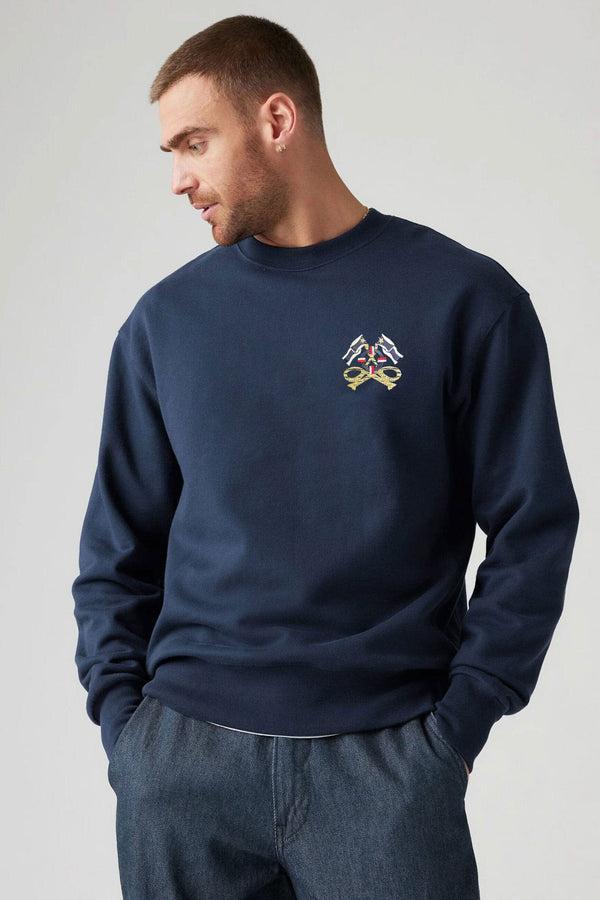 Elo Tuman Men's Double Flag Embroidered Sweat Shirt Navy