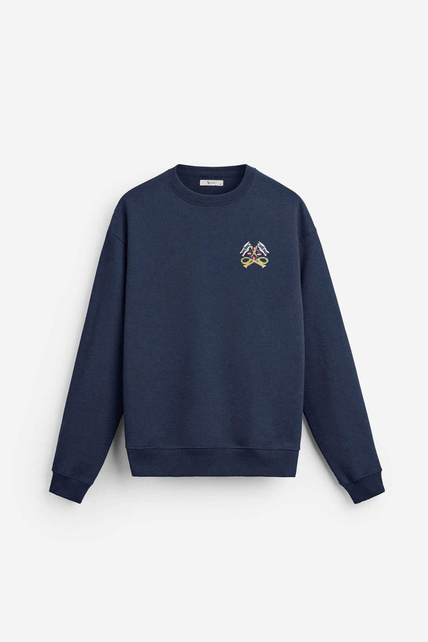 Elo Tuman Men's Double Flag Embroidered Sweat Shirt Navy