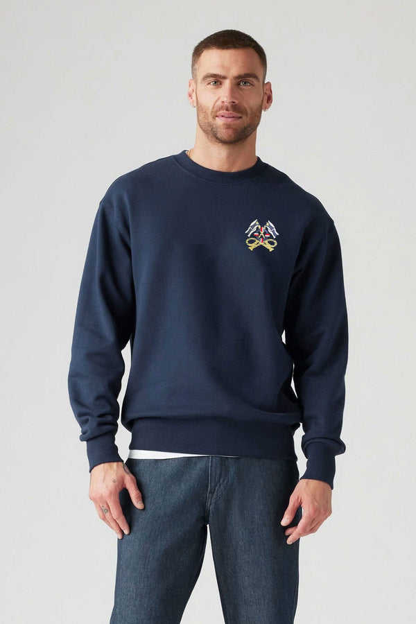 elo Tuman Men's Double Flag Embroidered Sweat Shirt Navy