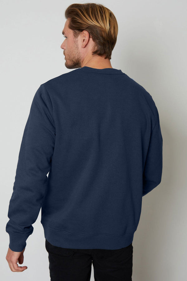 Elo Tuman Men's Maple Leaf Embroidered Fleece Sweat Shirt Navy