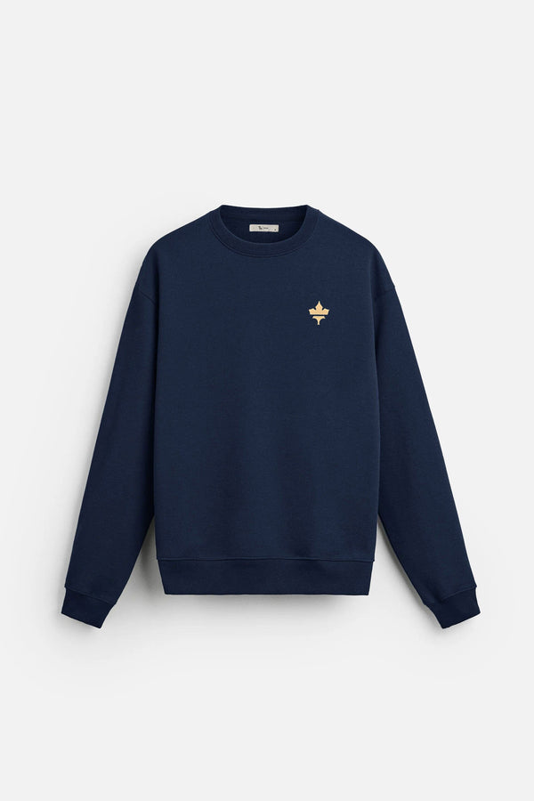 Elo Tuman Men's Maple Leaf Embroidered Fleece Sweat Shirt Navy