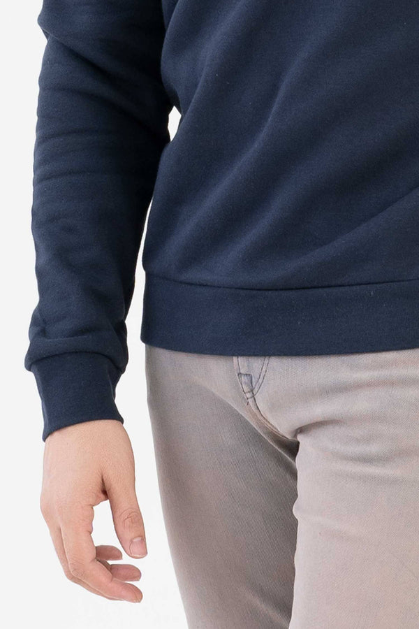 Elo Tuman Men's Moose Embroidered Fleece Sweat Shirt Navy