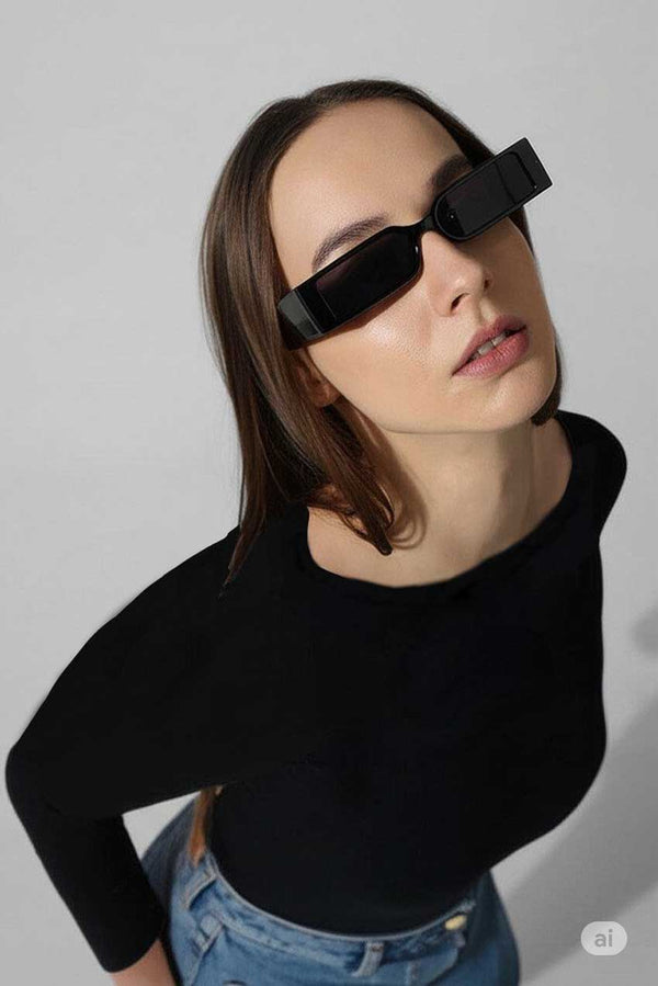 Elo Unisex Narrow Rectangle Flat-Top Sunglasses Black