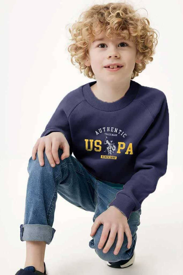 elo USPA Kid's Authentic Printed Raglan Sleeve Fleece Sweat Shirt Navy