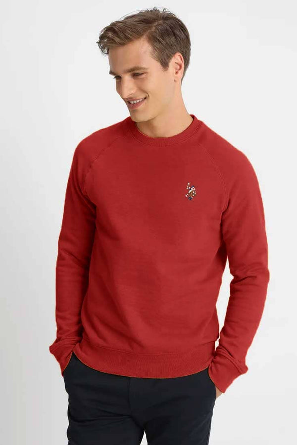 Elo USPA Men's Raglan Logo Embroidered Fleece Sweat Shirt Navy