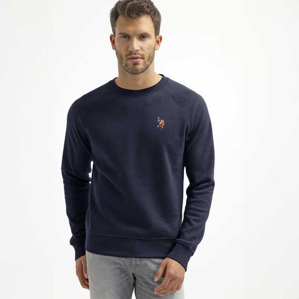 elo USPA Men's Raglan Logo Embroidered Fleece Sweat Shirt Navy