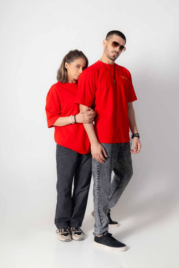 Elo USQUARED Unisex Art Of Getting Drop Shoulder Oversized Tee Shirt Red