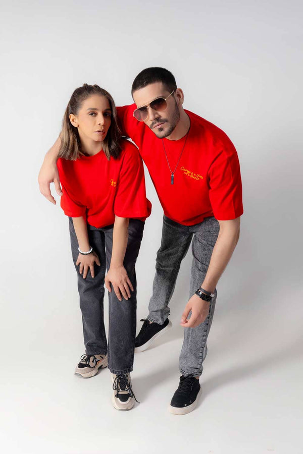 elo USQUARED Unisex Art Of Getting Drop Shoulder Oversized Tee Shirt Red