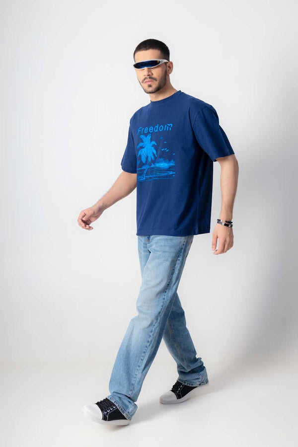 Elo USQUARED Unisex Freedom Drop Shoulder Oversized Tee Shirt Navy