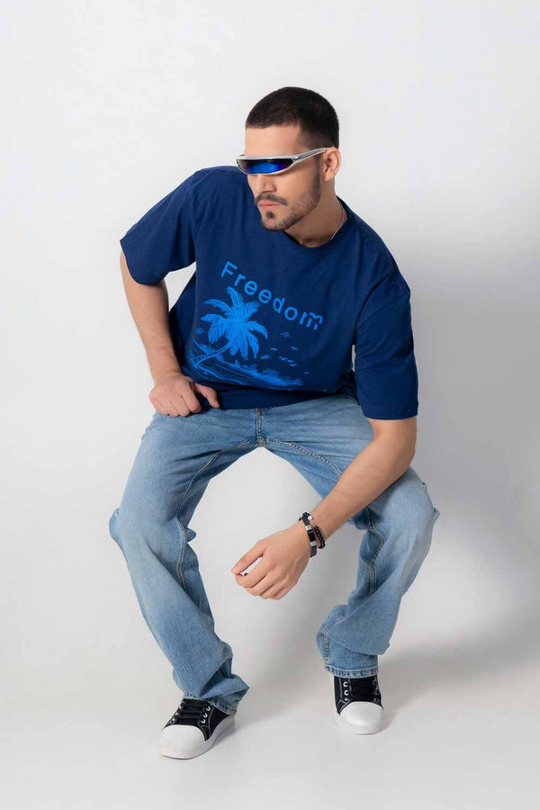 Elo USQUARED Unisex Freedom Drop Shoulder Oversized Tee Shirt Navy