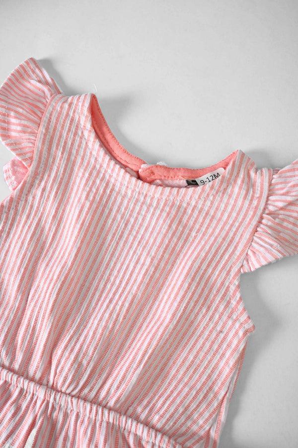 Elo VC Girl's Dresden Striped Design Premium Romper Pink
