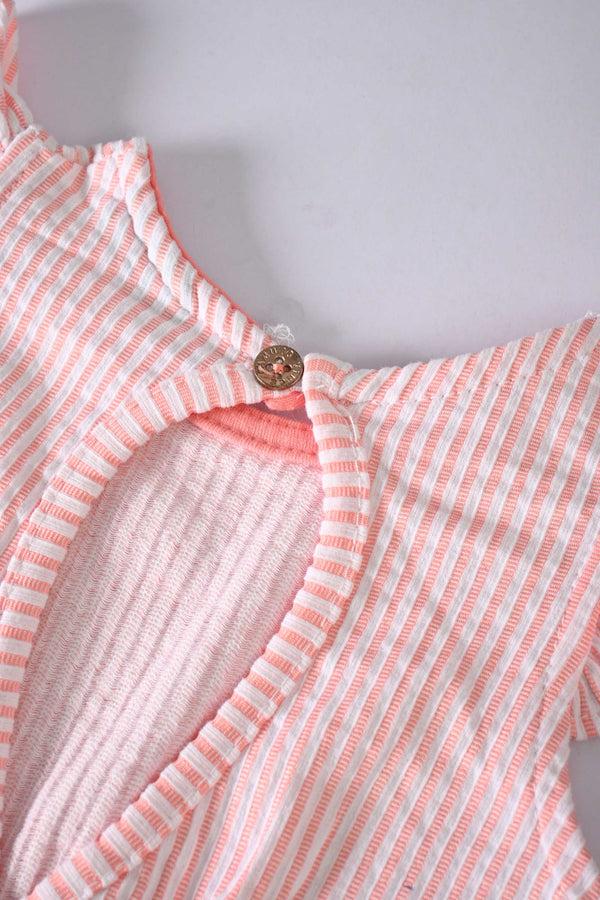 Elo VC Girl's Dresden Striped Design Premium Romper Pink