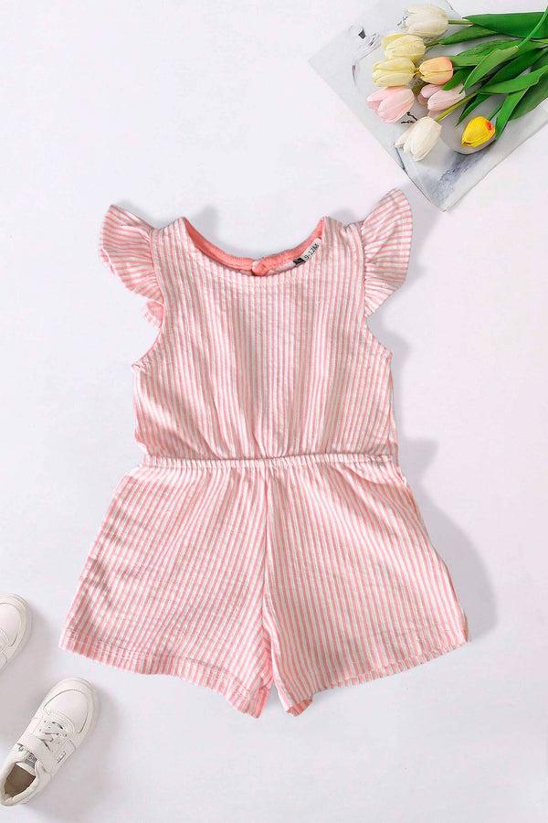 elo VC Girl's Dresden Striped Design Premium Romper Pink